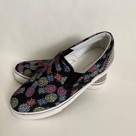 NWOT Sophia Webster Adele Pineapple Print Slip-On Sneaker 7 Black/Multi Canvas - Picture 11 of 14